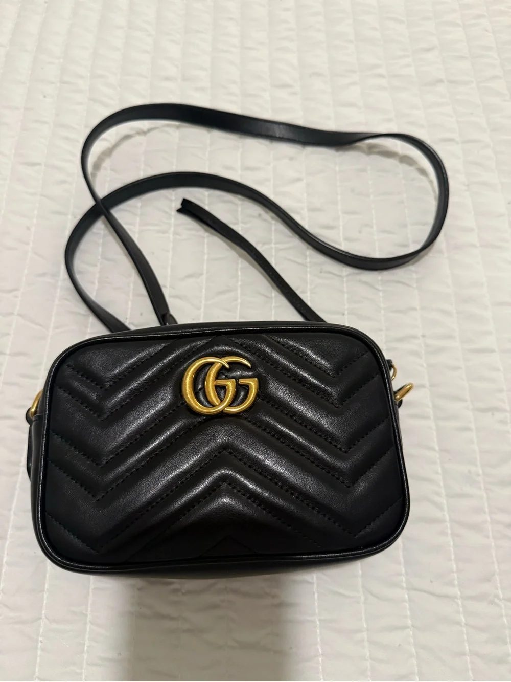 Gucci Black Chevron GG Marmont Crossbody Bag